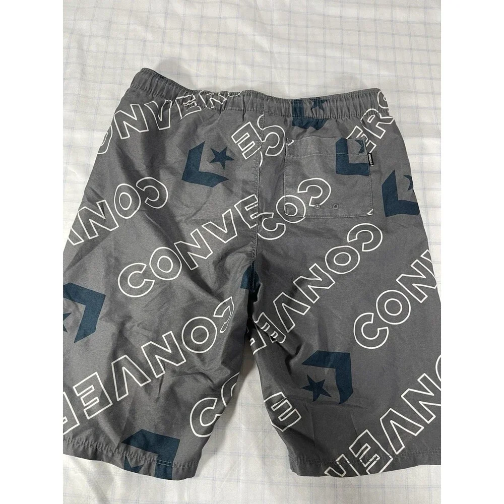 Converse Boys Swim Trunks Size Large L 12-13 Gray Blue Logo Board Shorts Mesh